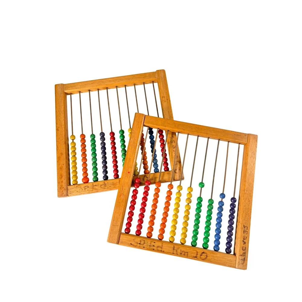 Vintage Wooden Abacus Set 2 Counting Beads Math Toy School Room Montessori
